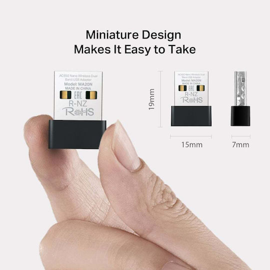 Mercusys Nano Adaptor Rețea USB cu Conexiune Wireless Wi-Fi 650Mbps (Standard v1)