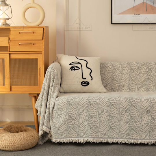 My Home Luxury Pommard Ριχτάρι Τριθέσιου Καναπέ Ζακάρ 180x280εκ. Εκρού C1-1280
