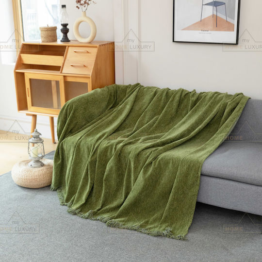 My Home Luxury Bolivia Three-Seater Sofa Throw Jacquard 180x280cm Green