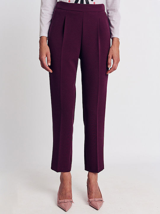 Forel Women's Fabric Trousers with Elastic in Loose Fit Purple