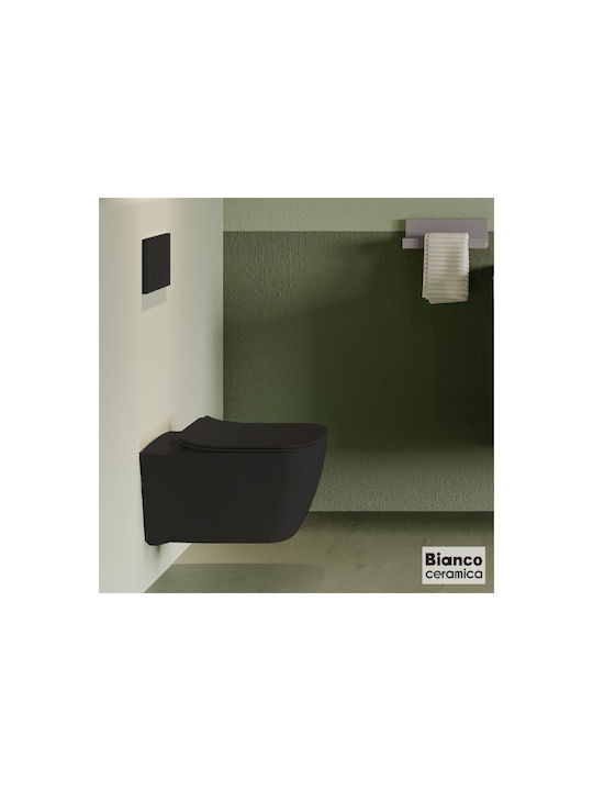Bianco Ceramica Монтирана на стена тоалетна Безръбрен с Капак Софт Клоуз Черен