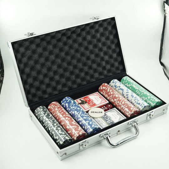 Set 300 Fise de Poker Numărate in Valiza cu 2 Pachete de Carti si Mat
