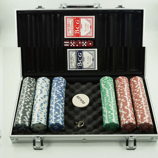 Set 300 Fise de Poker Numărate in Valiza cu 2 Pachete de Carti si Mat