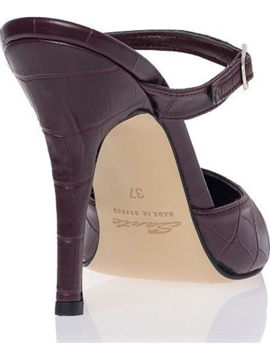 Synthetic Leather Burgundy High Heels with Strap
