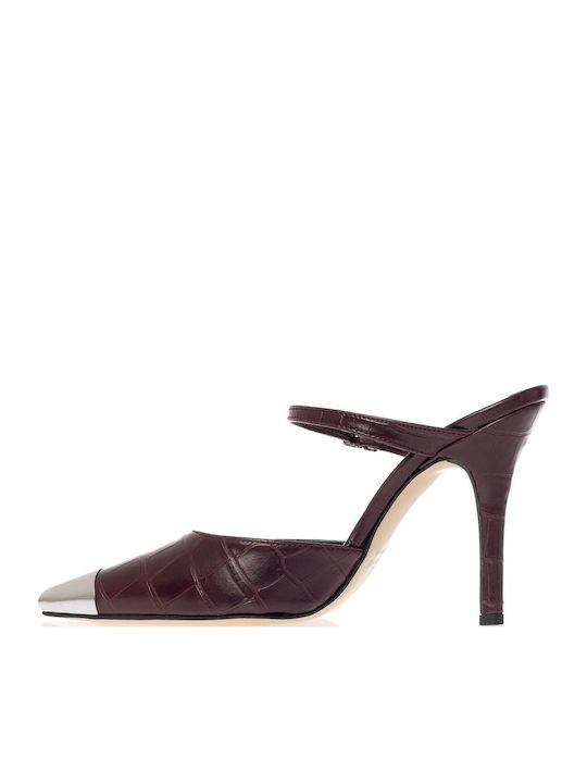 Synthetic Leather Burgundy High Heels with Strap