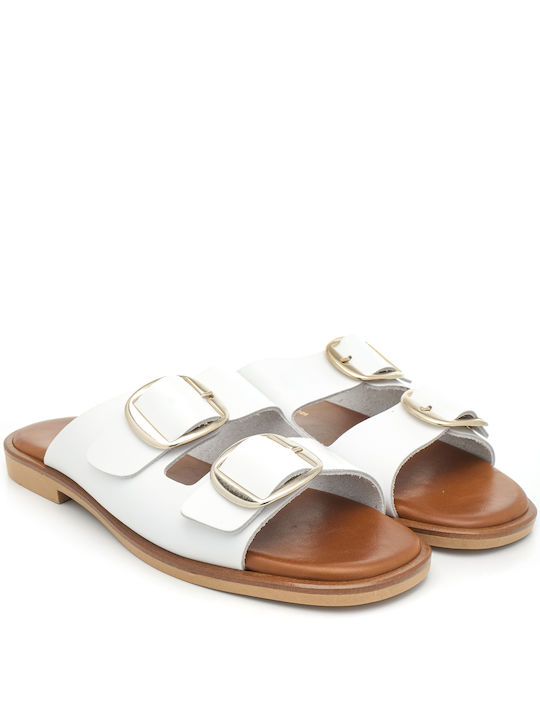 Ioannis Leather Women's Flat Sandals in White Color