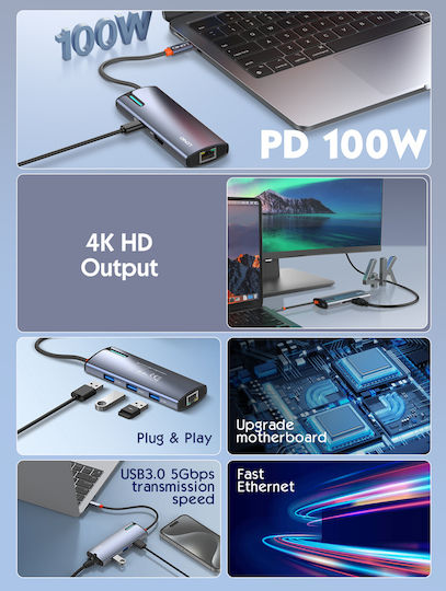 Ldnio DS-16H USB-C Docking Station mit HDMI 4K PD Ethernet Gray