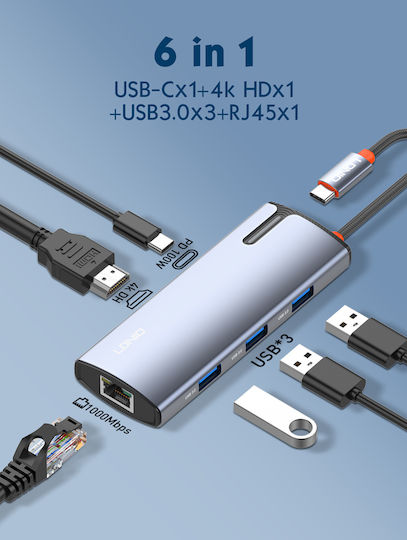 Ldnio DS-16H USB-C Docking Station mit HDMI 4K PD Ethernet Gray
