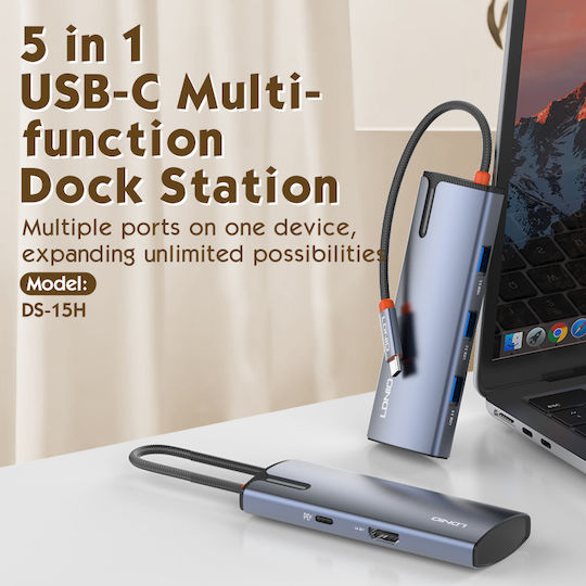 Ldnio DS-15H USB-C Stație de andocare cu HDMI 4K PD Gri