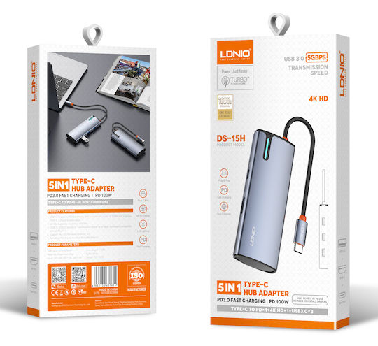 Ldnio DS-15H USB-C Stație de andocare cu HDMI 4K PD Gri