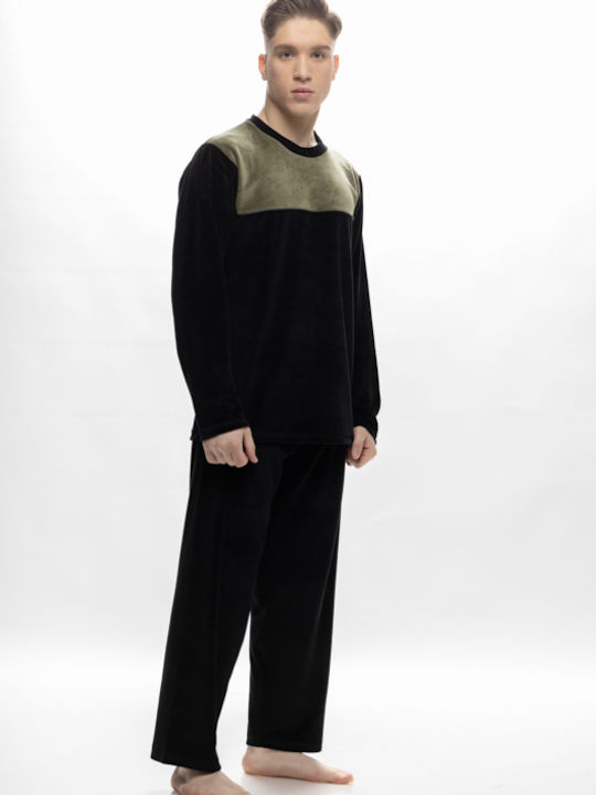 Galaxy Men's Winter Cotton Pajamas Set Black