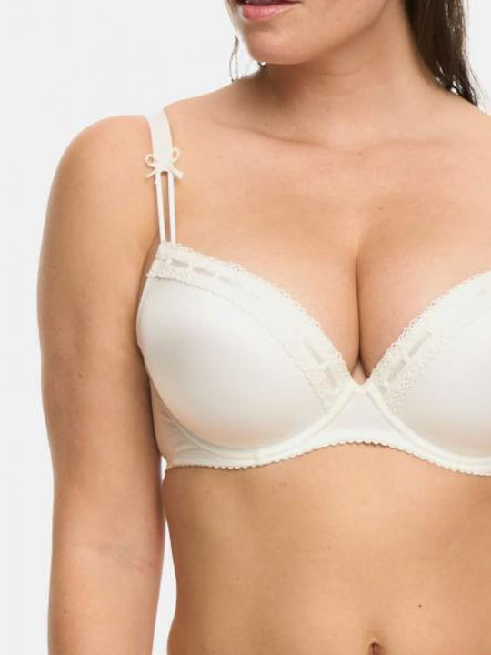 Balconette Λευκό Σουτιέν Push Up με Μπανέλες