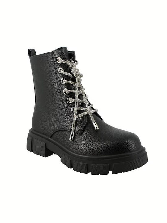 Antrin Kids Military Boots with Lace Black