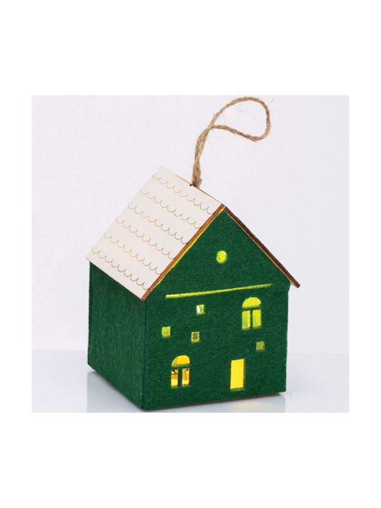 Hanging House Felt Green Illuminated 8x8cm