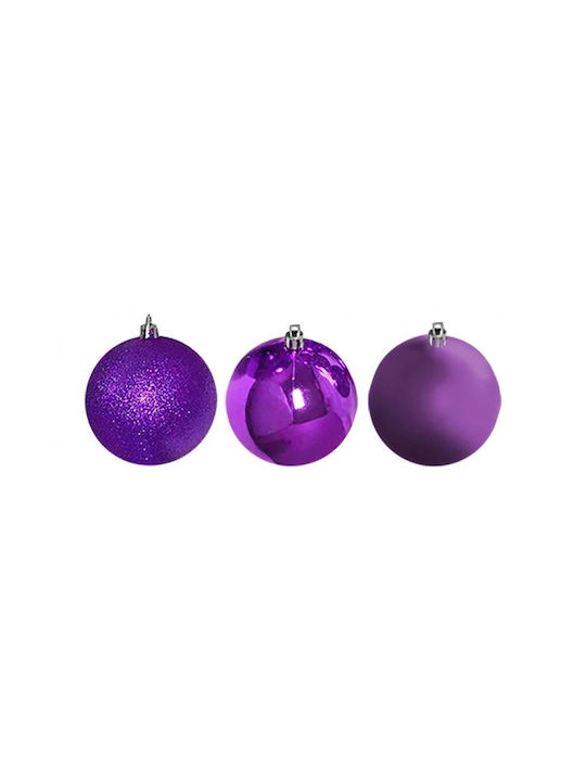 Hängendes Kugel Ornament Ornament Kunststoff Lila mit Glitzer 8cm Set 6Stück