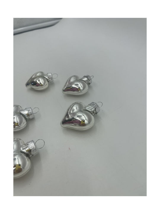 Hanging Heart Ornament Silver 3.7x3.7cm Set 12pcs