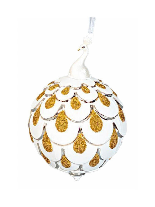 Glass Ball White Porcelain Peacock Gold Designs 1pcs 9cm