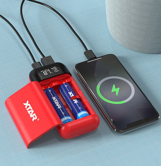 XTAR PB2SL USB Φορτιστής 2 Μπαταριών Li-ion Μεγέθους 18650/21700