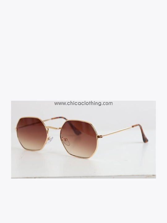 Looks Style Eyewear Ochelari de soare Χρυσά cu Cadru & Maro Lentilă