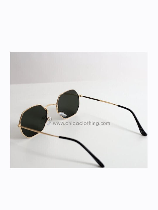 Looks Style Eyewear Унисекс Слънчеви Очила с Златен Метален Рамка и Зелени Стъкла 42lak-03066
