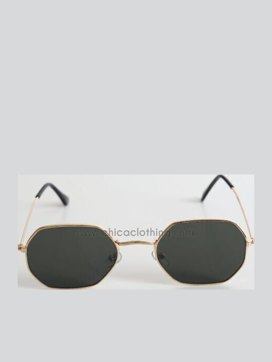 Looks Style Eyewear Унисекс Слънчеви Очила с Златен Метален Рамка и Зелени Стъкла 42lak-03066