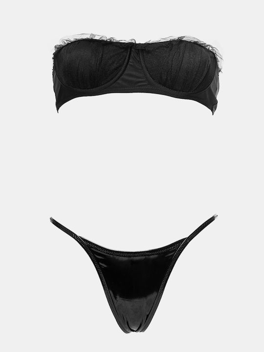 Decoro Bikini Set Strapless Top & Brazil Bottom BLACK