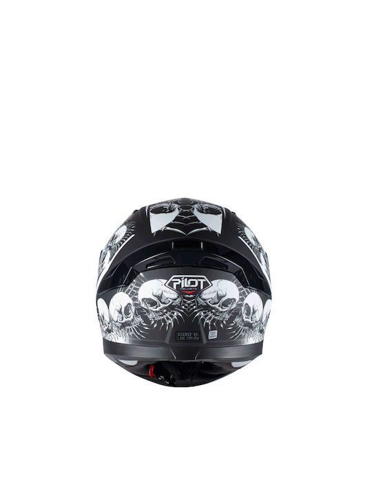 Pilot Skull Black Matt Motorcycle Helmet Full Face ECE 22.05 1500gr with Sunvisor