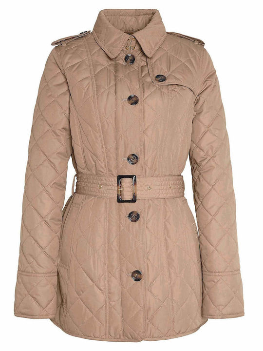 Barbour Κοντό Γυναικείο Puffer Μπουφάν για Χειμώνα Beige