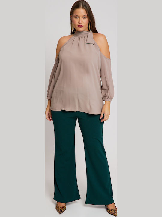Women's Blouse Off-Shoulder Long Sleeve Beige