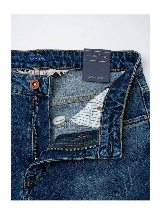 Men's Elastic Jeans Pants with Regular Tapered Fit Blue