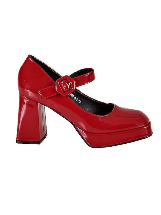 Elenross Patent Leather Red High Heels with Strap