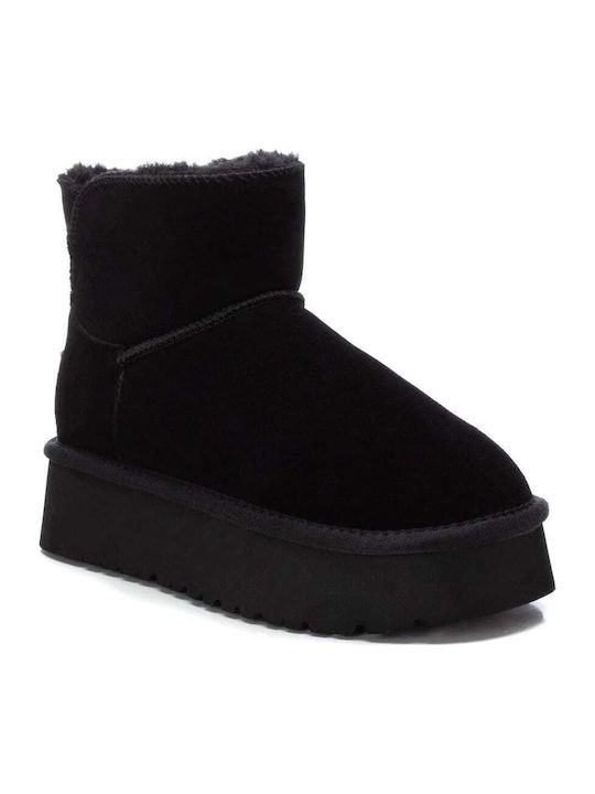 Leder Stiefeletten Damen mit Pelz Schwarz