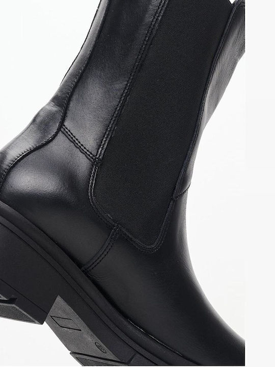 Leather Women's Chelsea Boots with Medium Heel Black