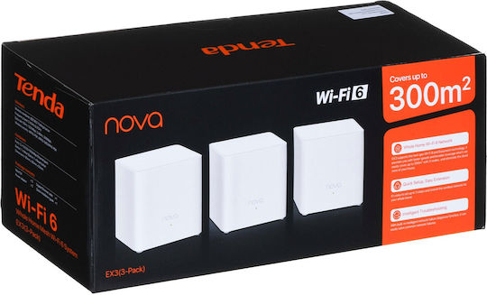 Tenda EX3 WiFi Mesh Network Access Point Wi‑Fi 6 Dual Band (2.4 & 5GHz) σε Τριπλό Kit
