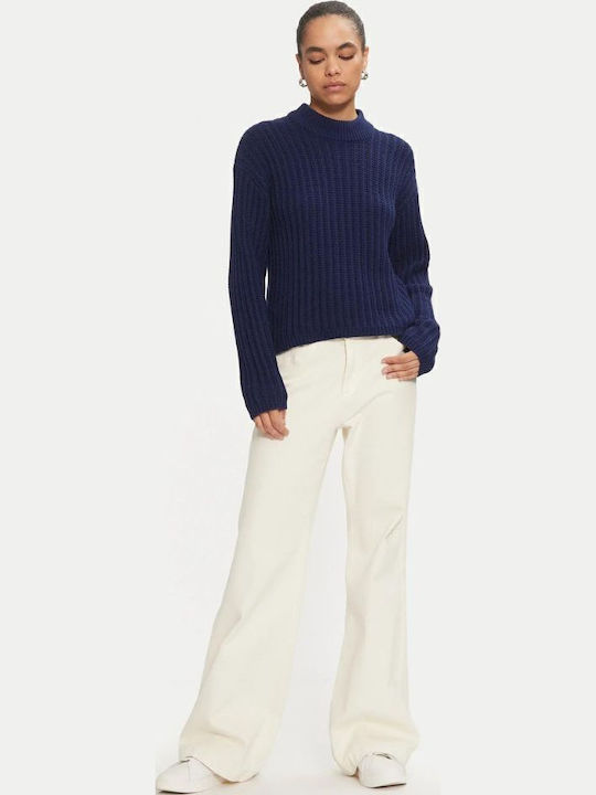 Damen Langarm Pullover Rollkragen Marineblau