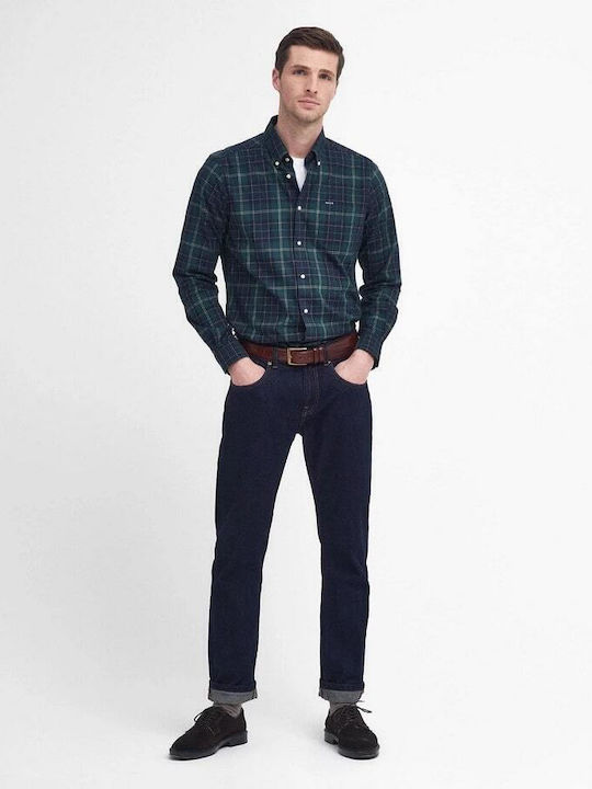 Wetheram Long-sleeved Cotton Shirt Checked Green Loch