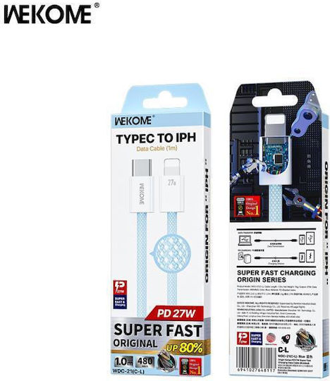 WK Wdc-21 Braided USB-C to Lightning Cable 27W Μπλε 1m