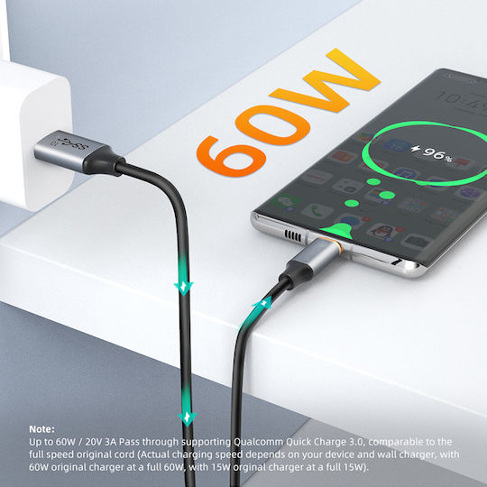 Cabletime Ct-amcmg2-ag1 USB 3.2 Cable USB-C male - USB-A 60W Μαύρο 1m