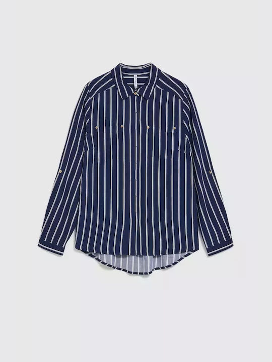 Make your image Women's Striped Long Sleeve Shirt Navy Blue