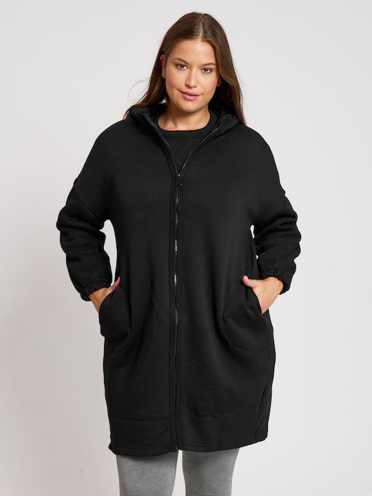 Jucita Long Women's Cardigan with Zipper Black