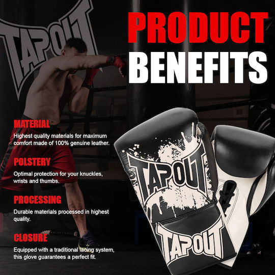 Tapout Boxhandschuhe Leder für Kampf Schwarz