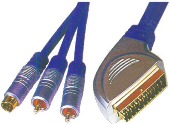 X-treme Cable Scart male - Composite male / S-Video male 1.5m Blue CR-638/1.5M