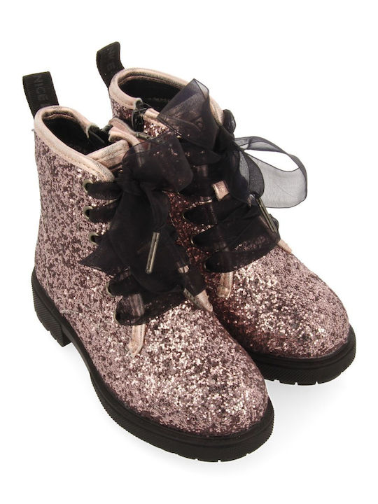 Lederne Kinderstiefel mit Schnürsenkeln Rosa