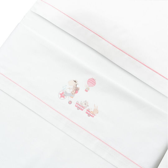 Interbaby Комплект Бебешки Чаршафи За Количка Памучни с ластик Бял/Розов Бели 115x175бр 3бр