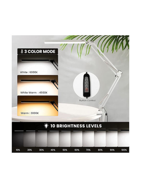 COSMO-10606 LED Φωτιστικό Γραφείου με Σπαστό Βραχίονα και Κλιπ σε Λευκό Χρώμα
