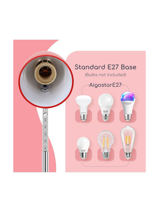 Aigostar Office Lamp with Flexible Arm for Socket E27 E27 and Clip in Red Color