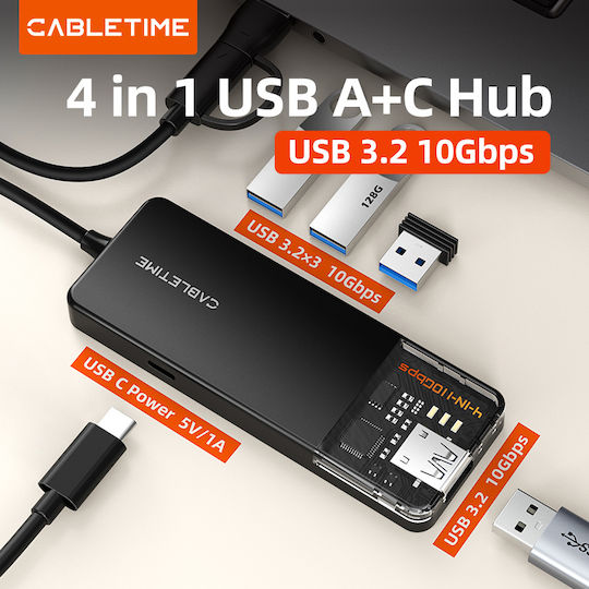 Cabletime USB 3.2 4 Port Hub with USB-A / USB-C Connection