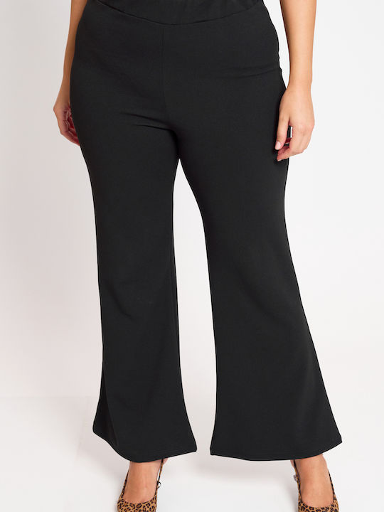 Women's Fabric Trousers Flared with Elastic Black