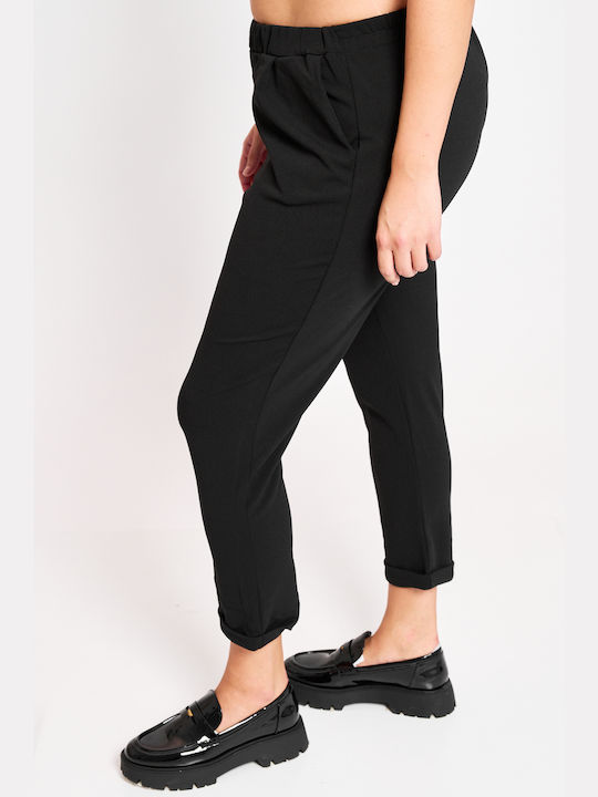 Women's Fabric Trousers with Elastic Straight Line Black