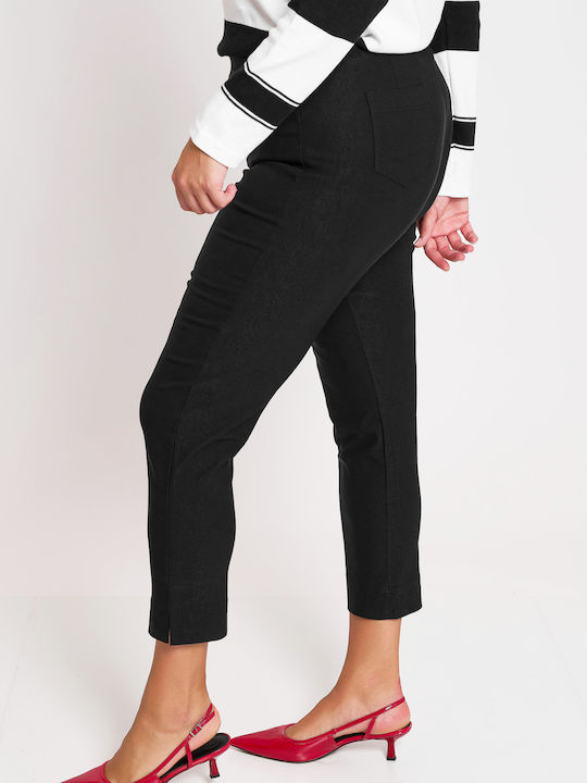 Women's Fabric Trousers with Elastic Slim Fit Black